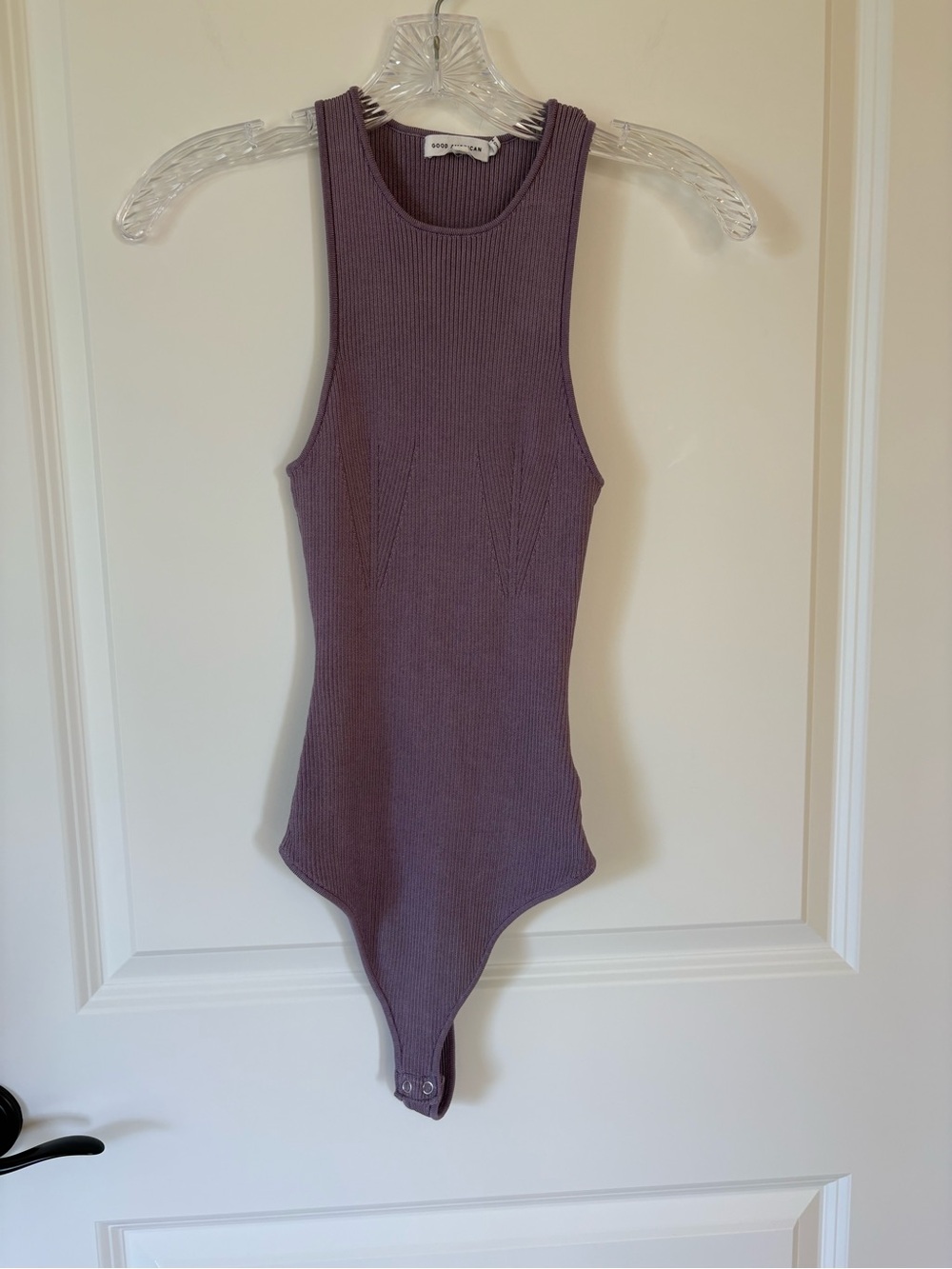 Good American Ribbed One-Piece Bodysuit pale purple.